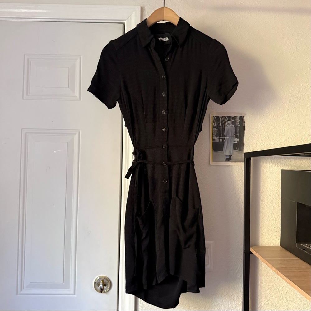 Reformation Black Short-Sleeve Dress